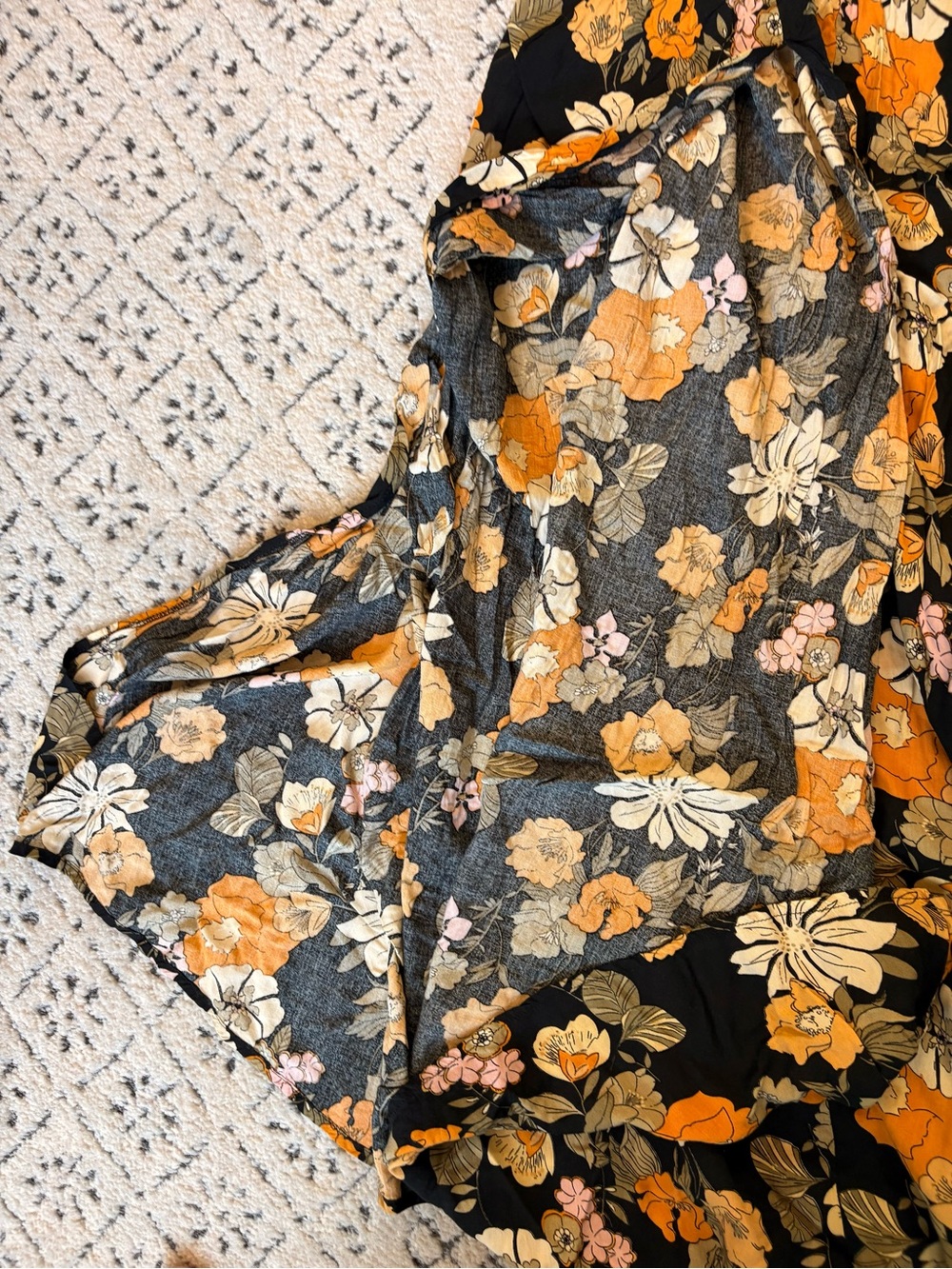 NATURAL LIFE Black Maxi Skirt with Orange, Cream & Pink Floral Print - Picture 5 of 7